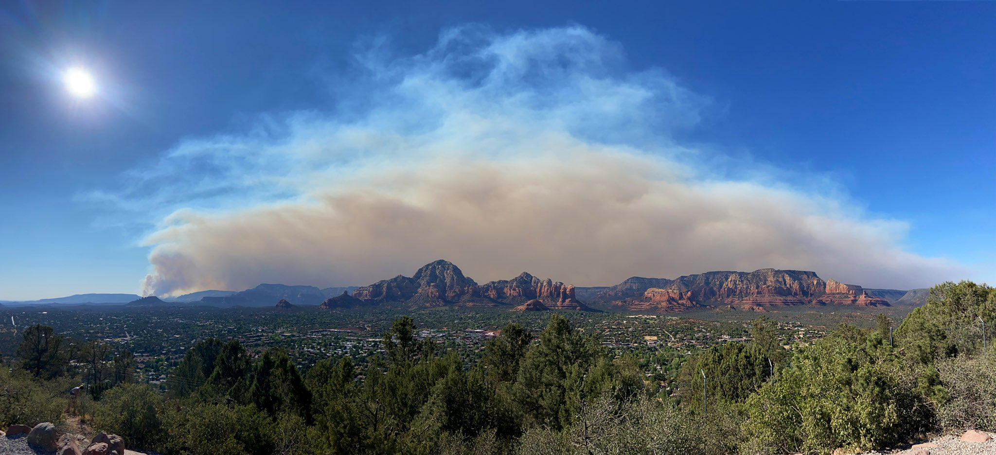 Rafael Fire on afternoon 6/21/21 looking over Sedona and the Red Rocks
