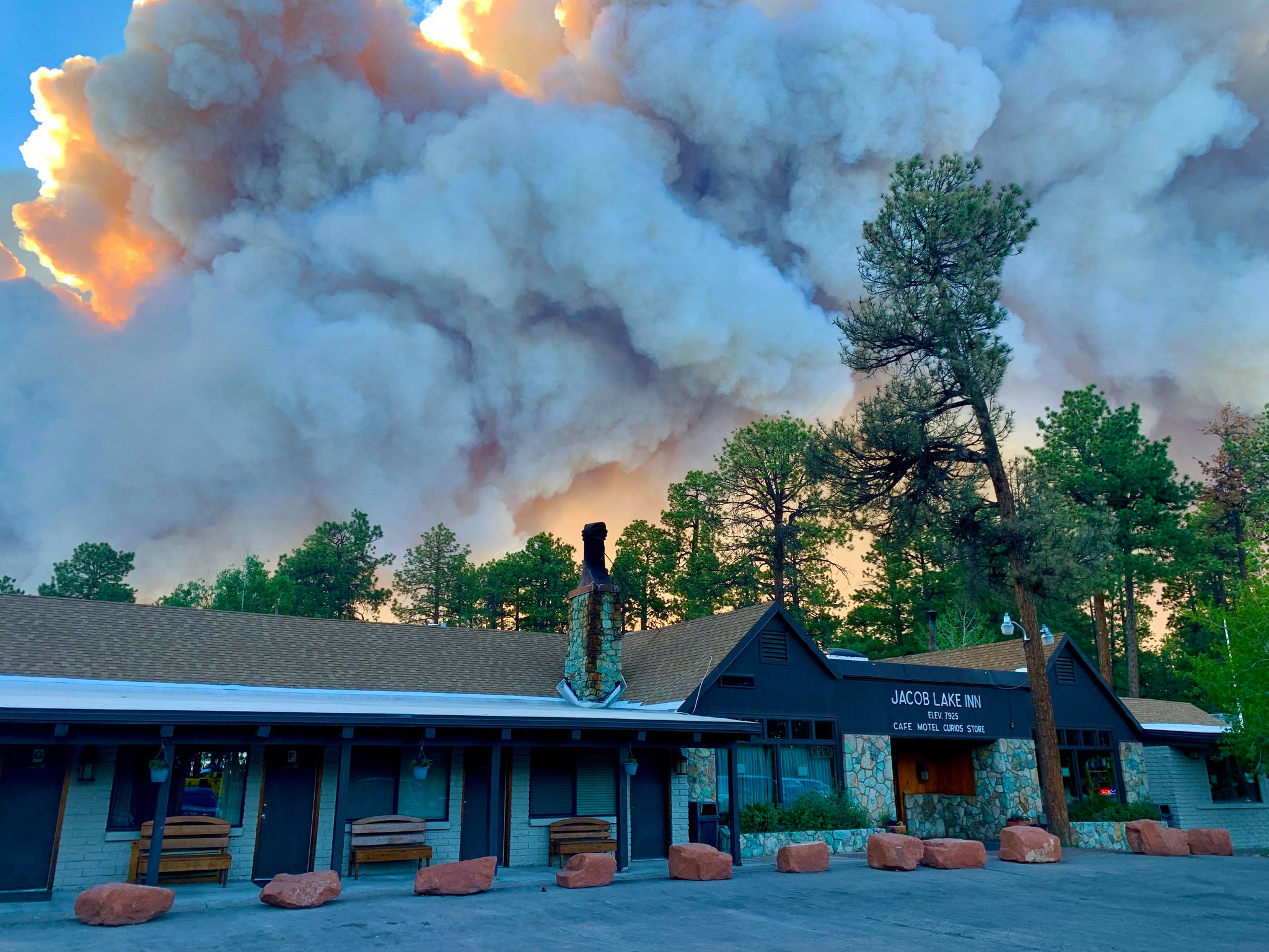 Residents and visitors to the Kaibab Plateau were evacuated as the Mangum Fire grew in size. The Jacob Lake and the northern rim of Grand Canyon National Park.