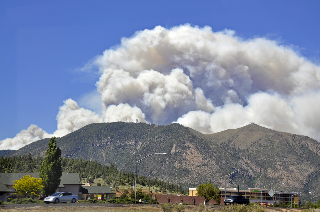Smoke seen from east Flagstaff over Mount Elden. Photo credit: USDA Forest Service, Coconino National Forest