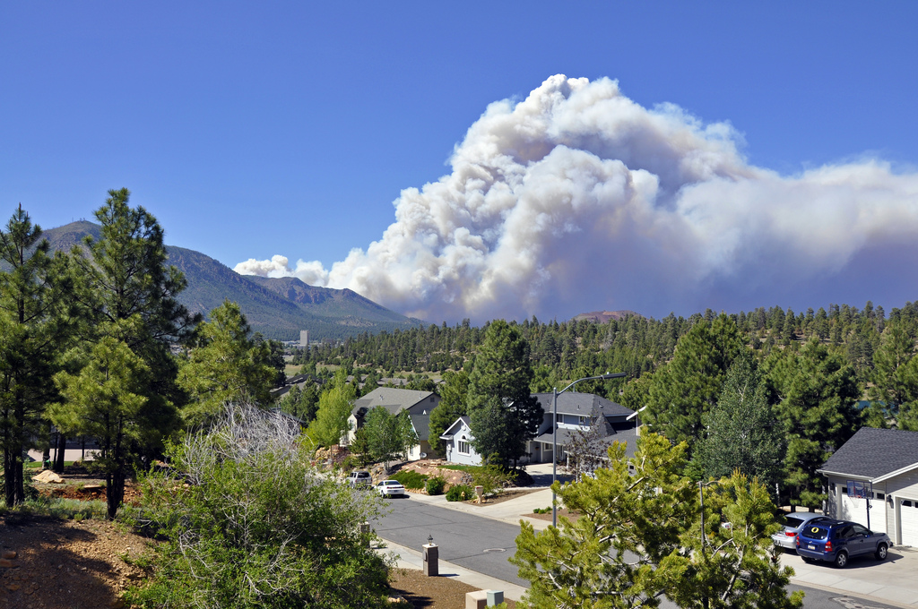 Smoke seen from east Flagstaff over Mount Elden. Photo credit: USDA Forest Service, Coconino National Forest