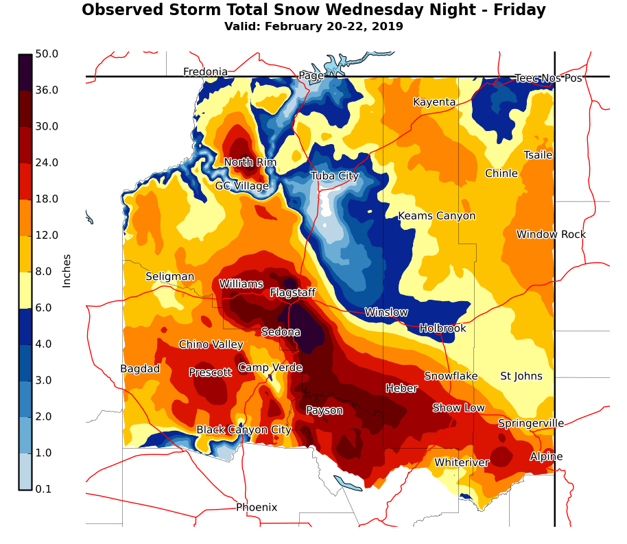 Observed Storm Total Snow from Wednesday Night to Friday