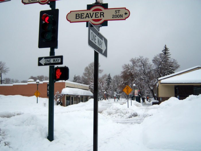 Heavy snowfall led to deserted streets and closed businesses in downtown Flagstaff. Photo Credit: Deborah Lee Soltesz