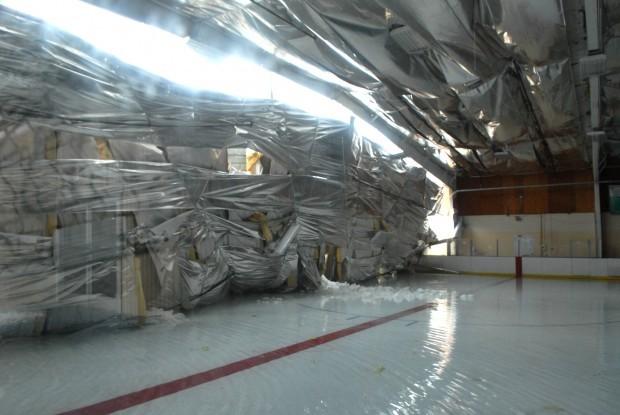 The roof at Jay Lively Ice rink collapsed due to the weight of the heavy snowfall. Photo Credit: Josh Biggs