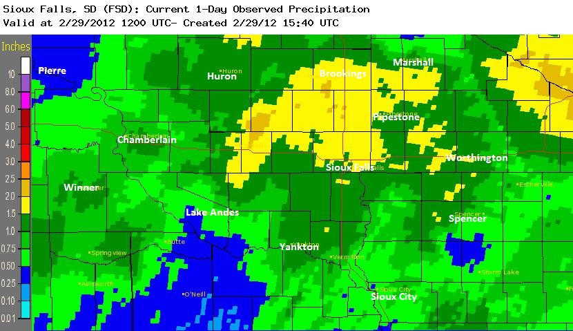 24 hour precipitation data for South Dakota