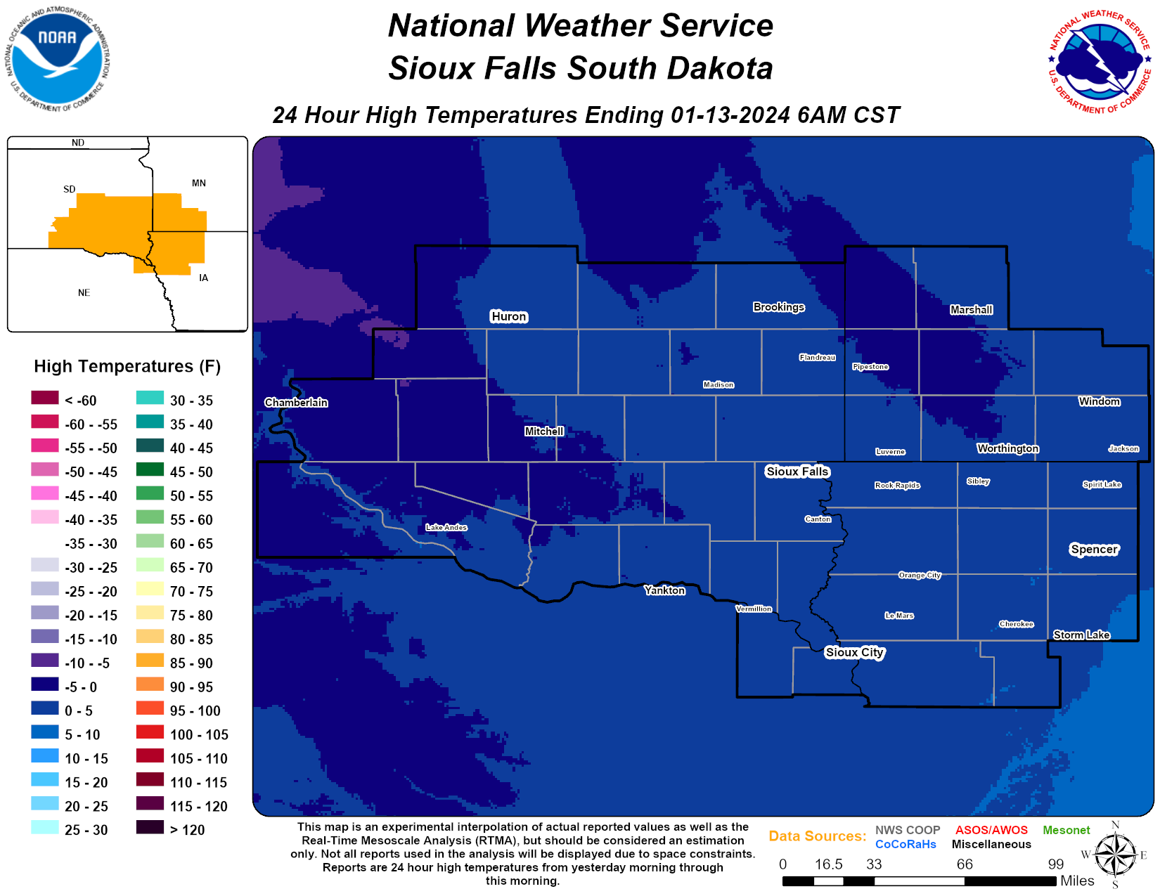 Daily Climate Maps thumbnail - Click to view full size maps for high/low temperatures and precipitation.