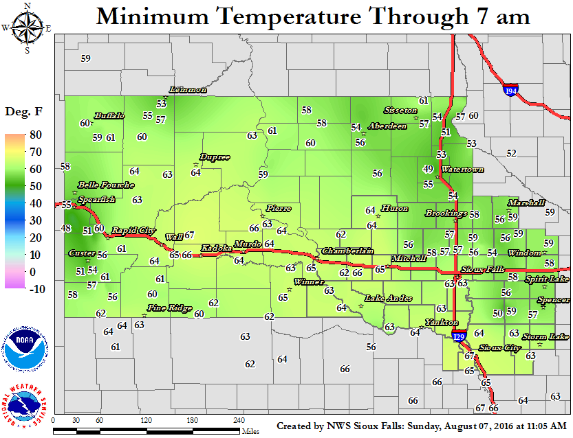 24 Hour Minimum Temperature Map. Click map for a larger view.