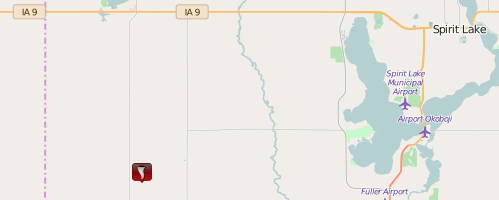 Map of tornado location 7 miles south of Lake Park, Iowa