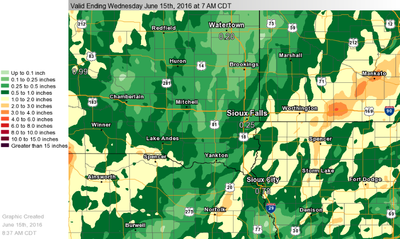 Precipitation from 7 pm June 13 to 7 pm June 14, 2016