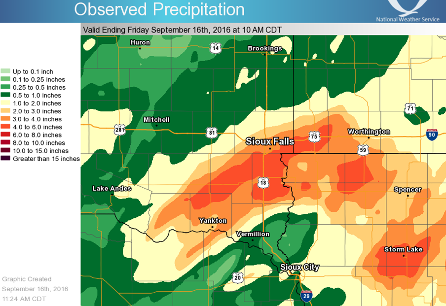 Total rainfall over the area on September 15, 2016