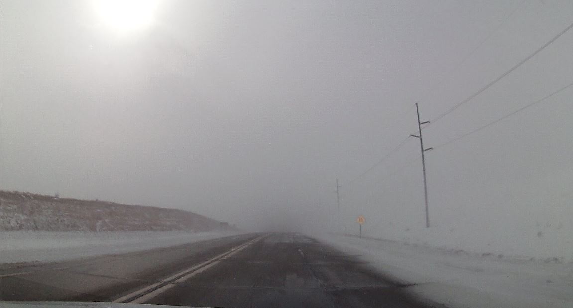 Icy roads and poor visibility along Highway 9 in Dickinson County