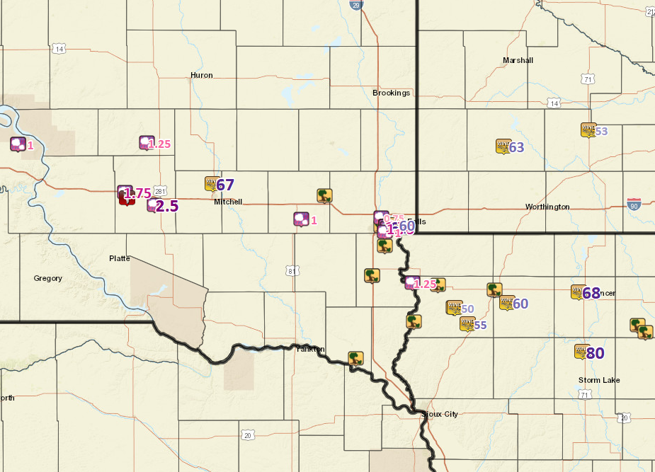 Map of storm reports from August 5, 2018