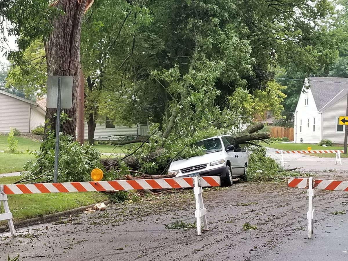 Tree damage to minivan in Sheldon, Iowa