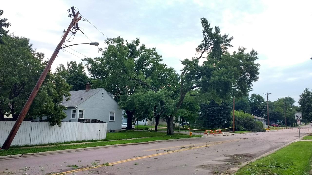 Fallen trees damage power lines in Sioux Falls