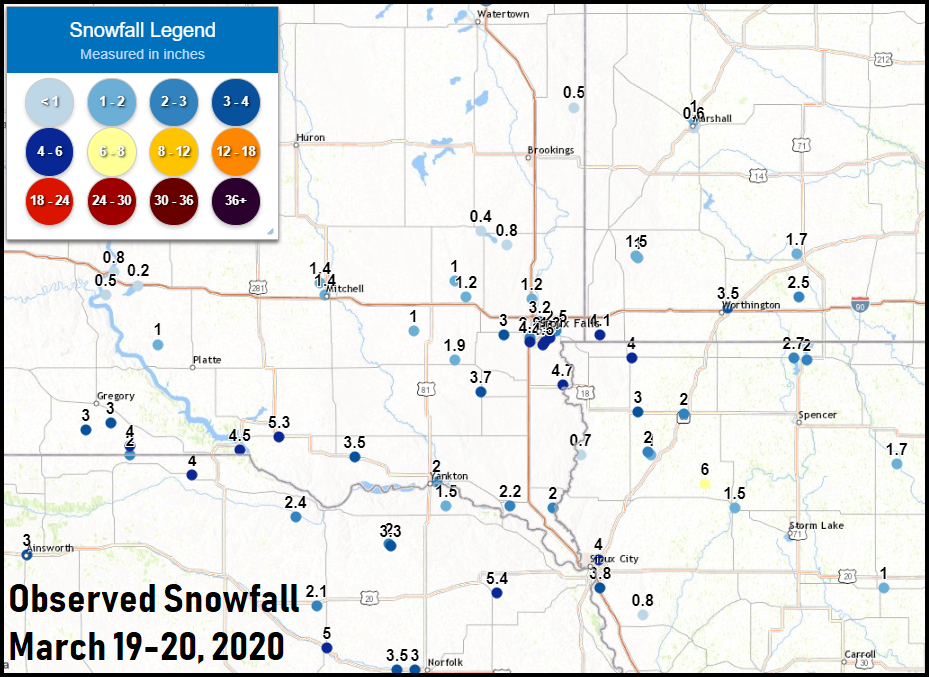 Plot of snowfall reports