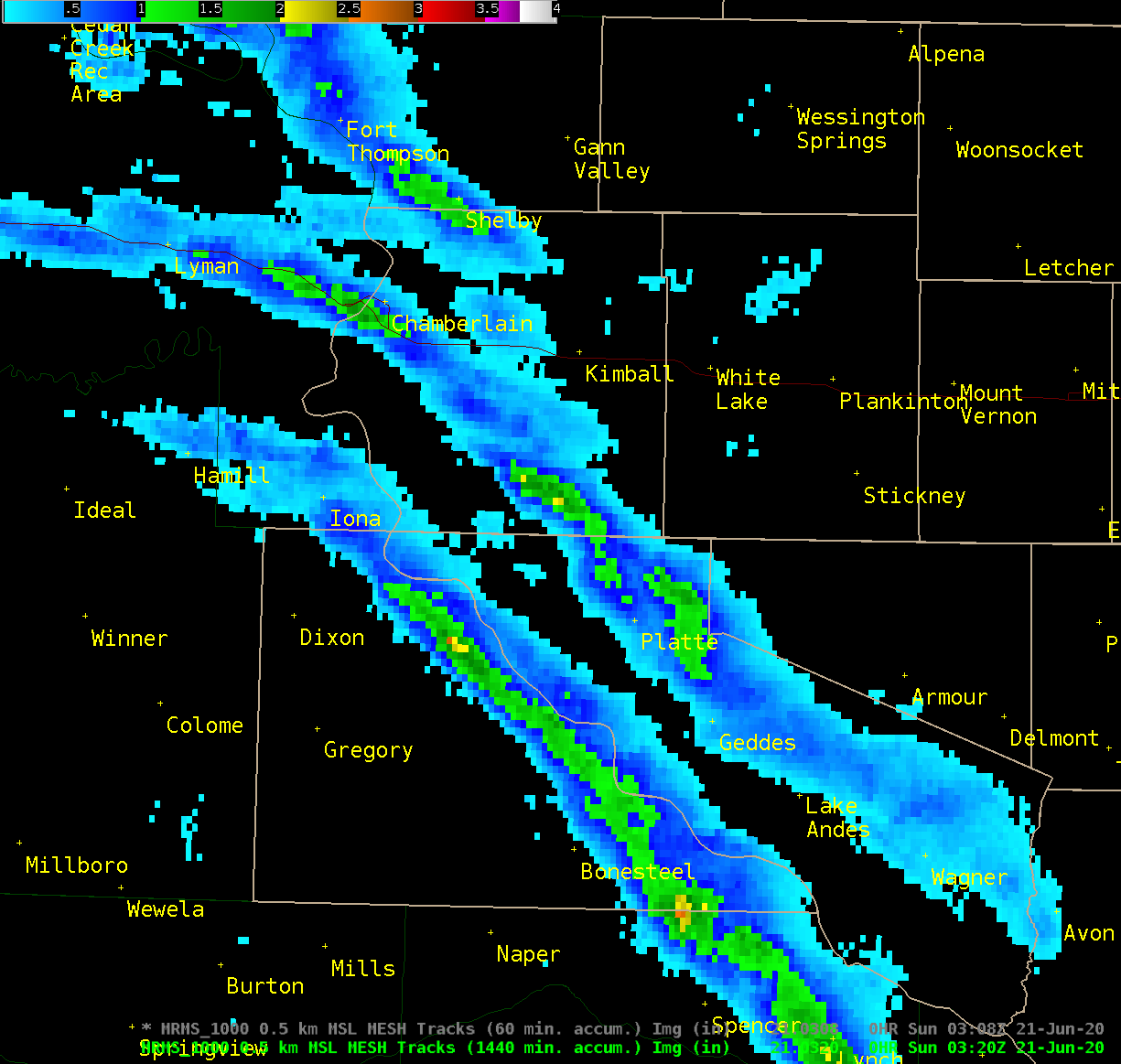 Map of Large Hail Tracks through Missouri River Valley.