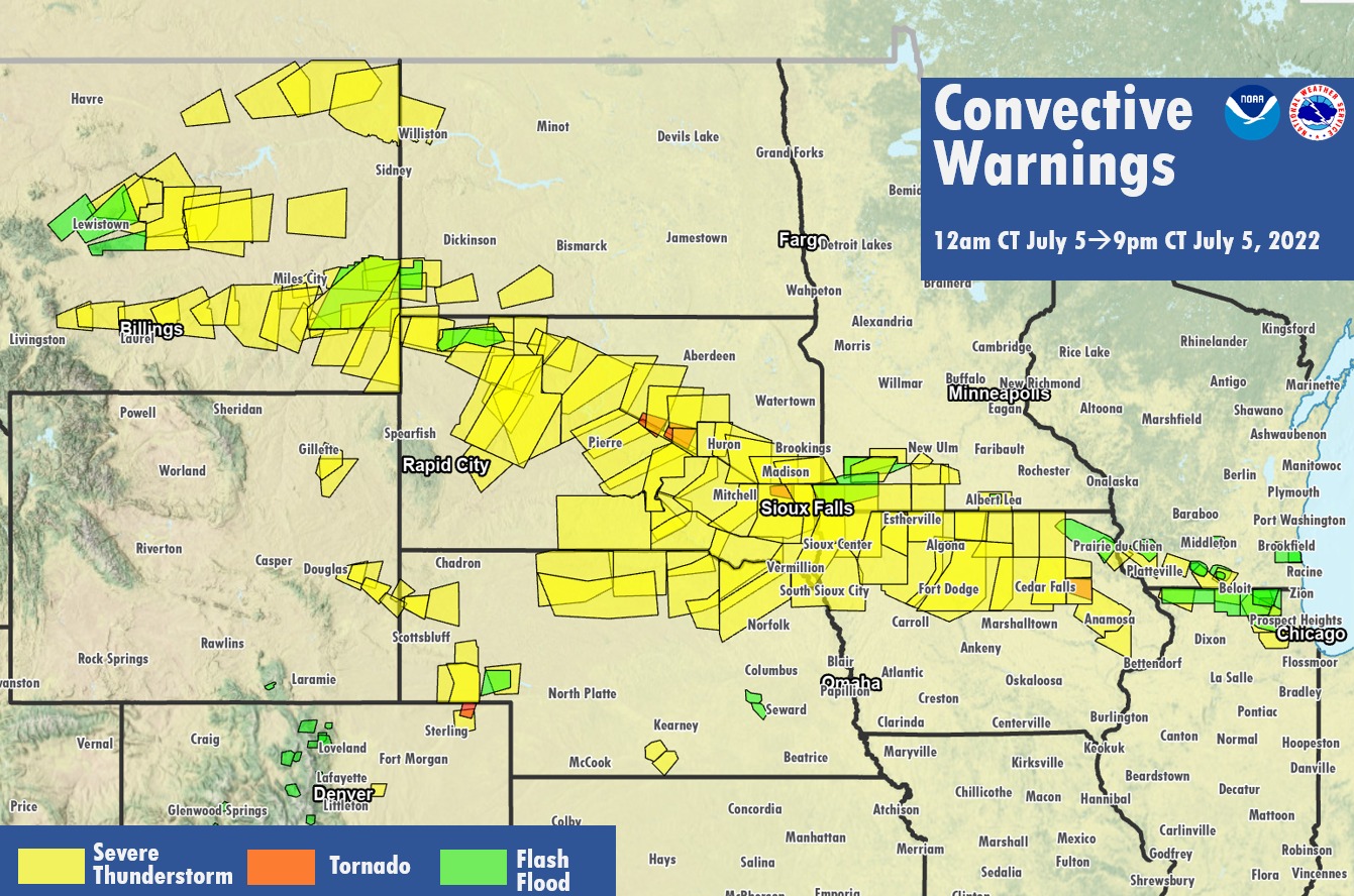 Map showing warning polygon progression of entire storm