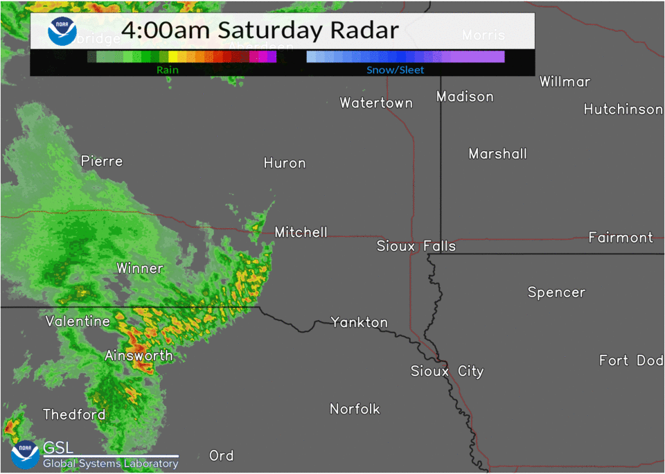Radar Loop: 4am-8am Sat, April 23, 2022. Another round of hail-producing thunderstorms in northwest Iowa & southwest Minnesota.