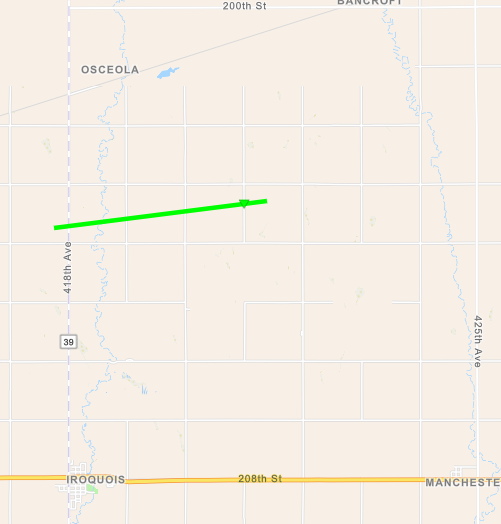 Track Map for EF-1 tornado 4-6 miles north-northeast of Iroquois, SD