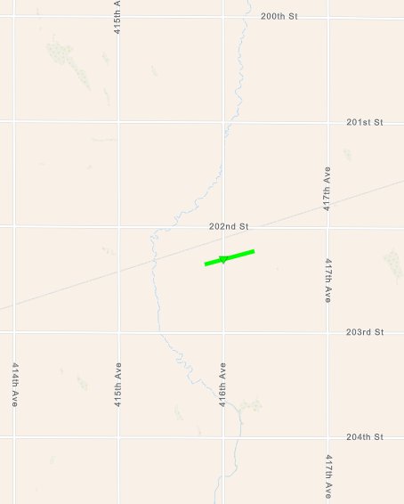 Track Map for EF-1 tornado around 5 miles east of Yale, SD