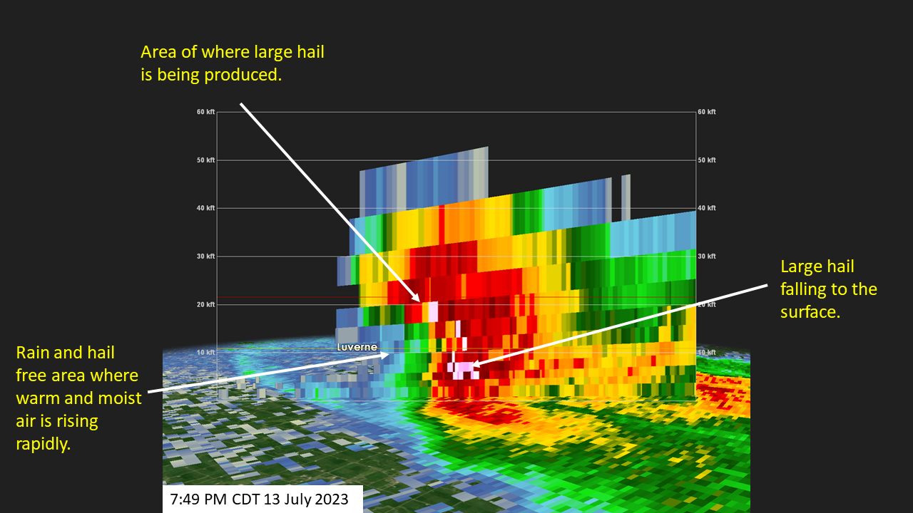 Radar cross-section of the supercell that produced up to baseball size south of Adrian, Minnesota. The cross section is from 749 PM CDT.