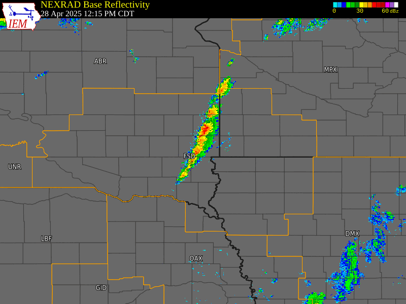Loop of radar imagery and warnings from 12:15 pm through 9 pm CDT on Monday, April 28, 2025
