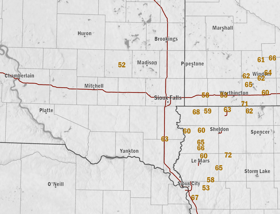 Map of peak wind gusts in mph
