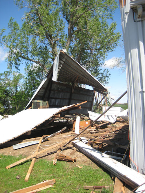 Garage damaged by strong winds on May 30, 2011.