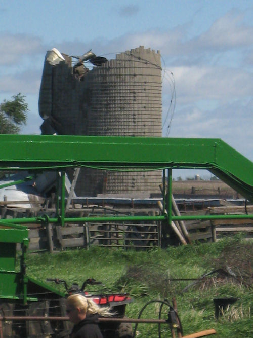 Top of empty silo removed by winds on May 30, 2011. 