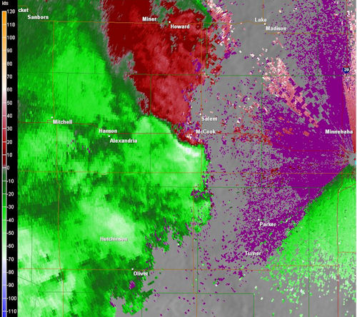 Velocity detected by radar at 802 pm on May 30th 