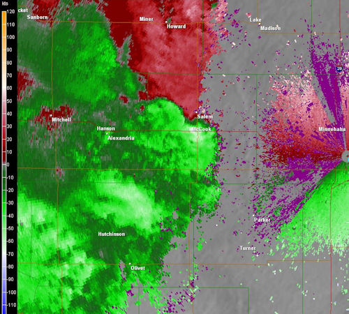 Velocity image for radar at 807 pm on May 30, 2011. 