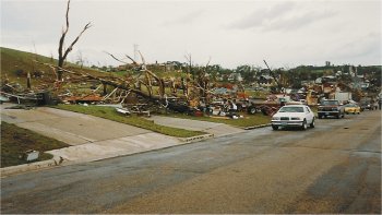  Picture of the destruction on the west side of Chandler.  Picture taken 17 June 1992. 