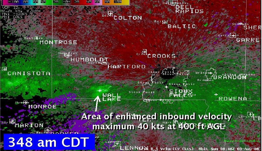 Base velocity signature of winds at Wall Lake