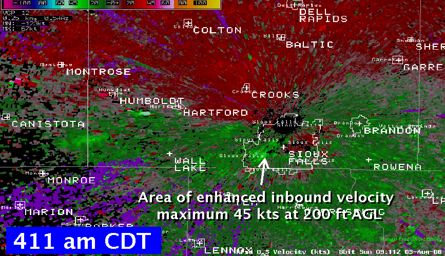 Base velocity image for winds in Sioux Falls