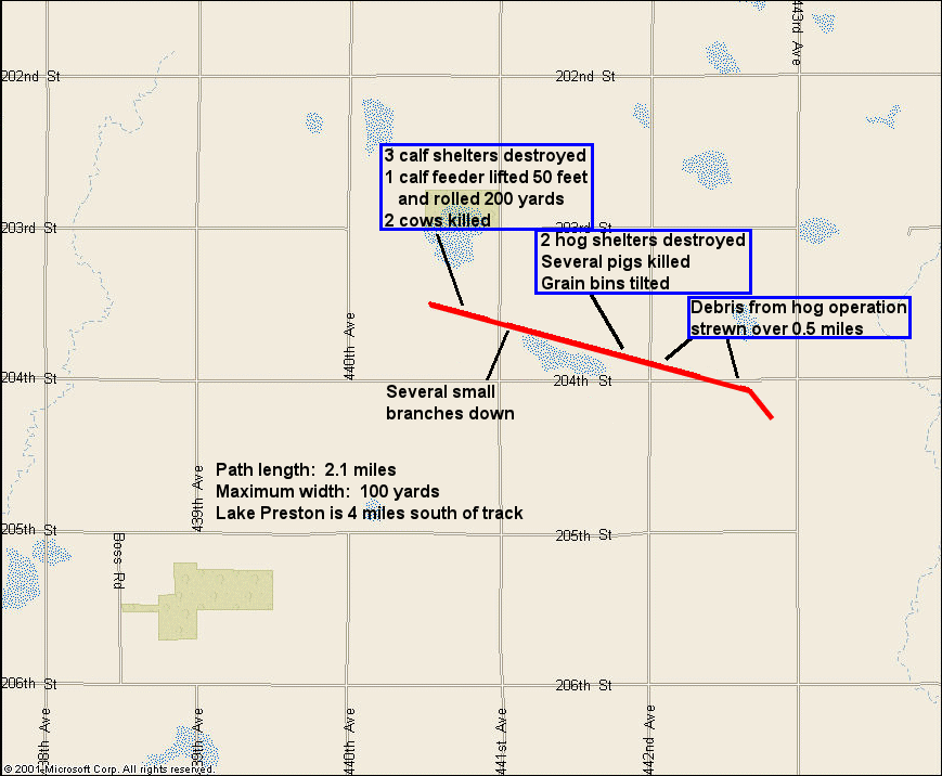 Kingsbury County tornado track