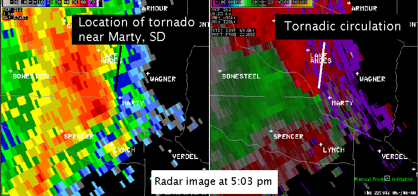 Radar image of the Marty, SD tornado