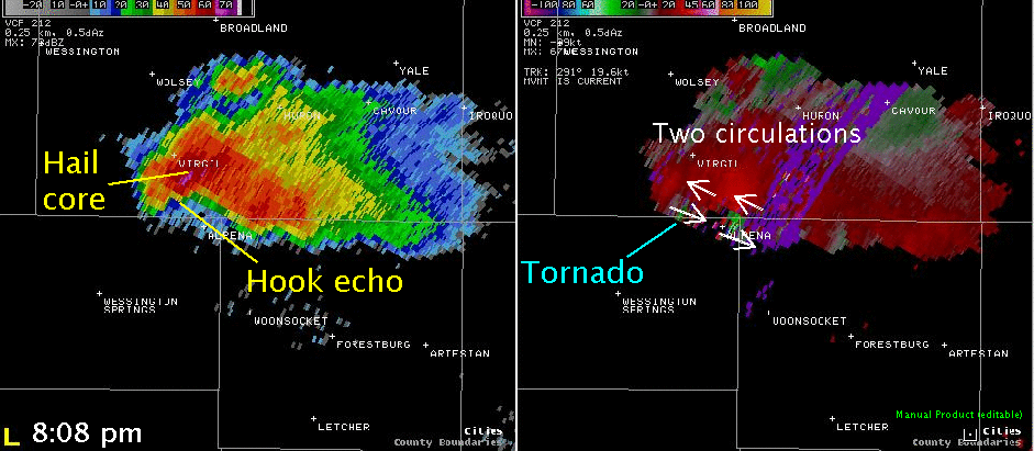 Radar image from 8:08 pm CDT 24 June 2009