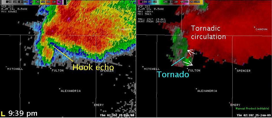 Radar picture from 9:39 pm CDT 24 June 2009