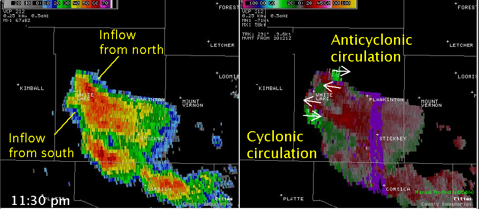 Radar image from 11:30 pm 24 June 2009