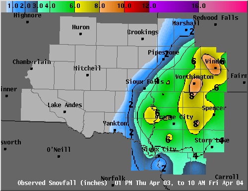 Storm total snowfall from April 3 2014