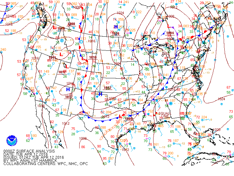 WPC Surface Analysis: 00 UTC