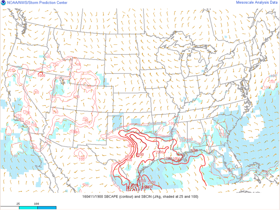Surface-Based CAPE: 19 UTC