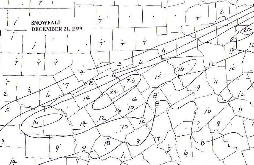 Storm Total Snowfall - December 20-21, 1929