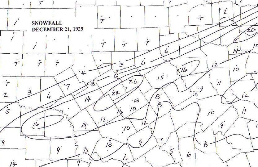 Storm Total Snowfall - December 20-21, 1929