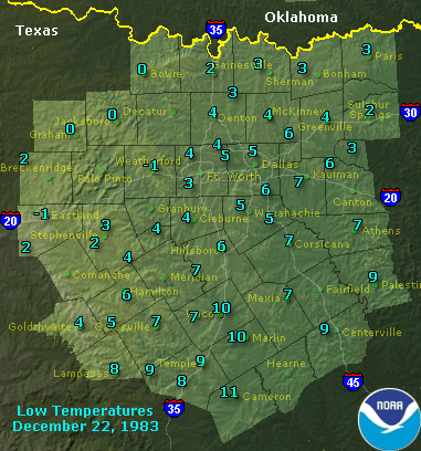 Low temperature map from December 22, 1983