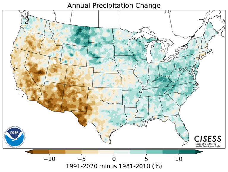 Annual Precipitation Change 1991-2020 vs. 1981-2010