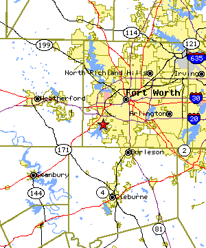 Map of the Benbrook Dam region
