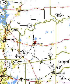 Map of the Bonham region