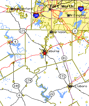 Map of the Cleburne region