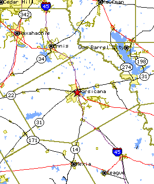 Map of the Corsicana region