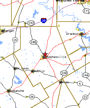 Map of the Stephenville region